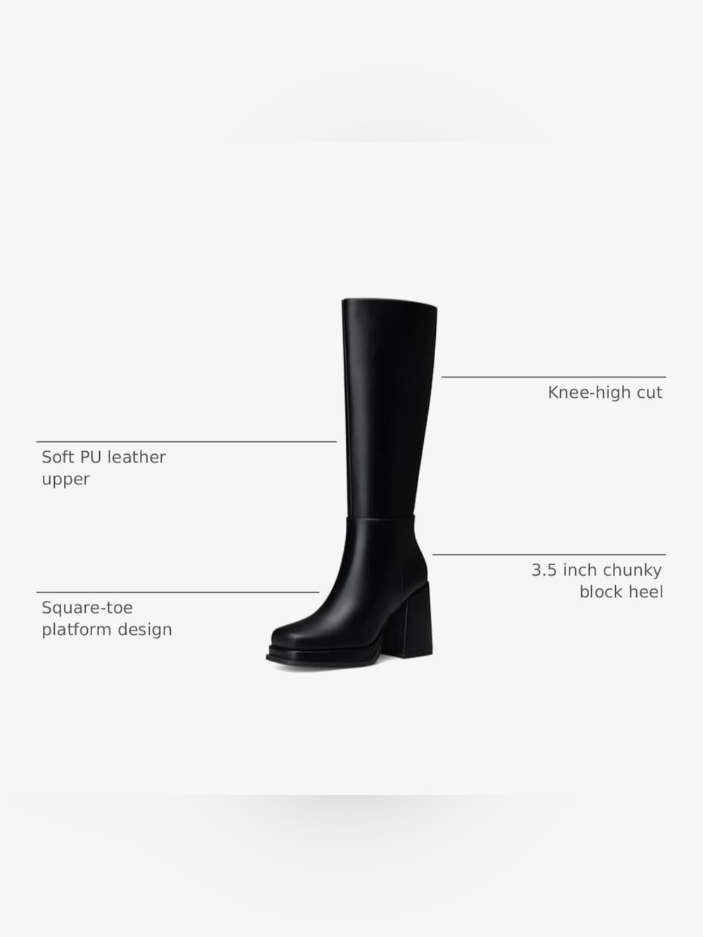 Women's Black Knee-High Block Heel Boots - Picture 4 of 6